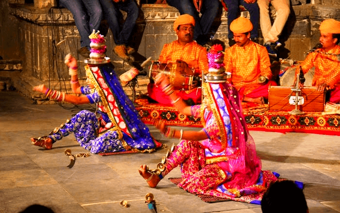 Traditional Ghoomar dance performers in colorful costumes